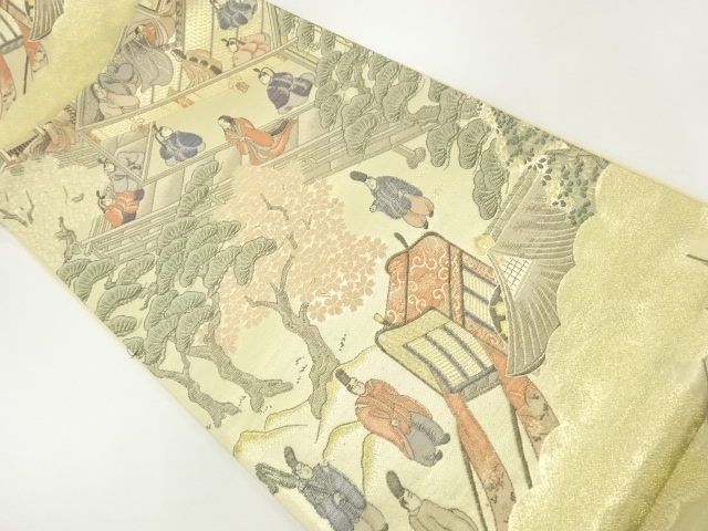 平安陽春絵巻模様織出し袋帯